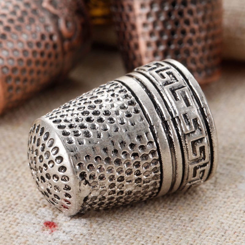 Mtsooning Antique Sewing Thimble, Metal Fingertip Protector, Finger Shield Ring for Quilting Craft Accessories DIY Sewing Tools - Image 3